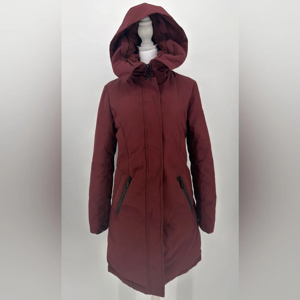 Sam Edelman Hooded Jacket Size Small‎ Burgundy Wine Coat Minimalist Chic